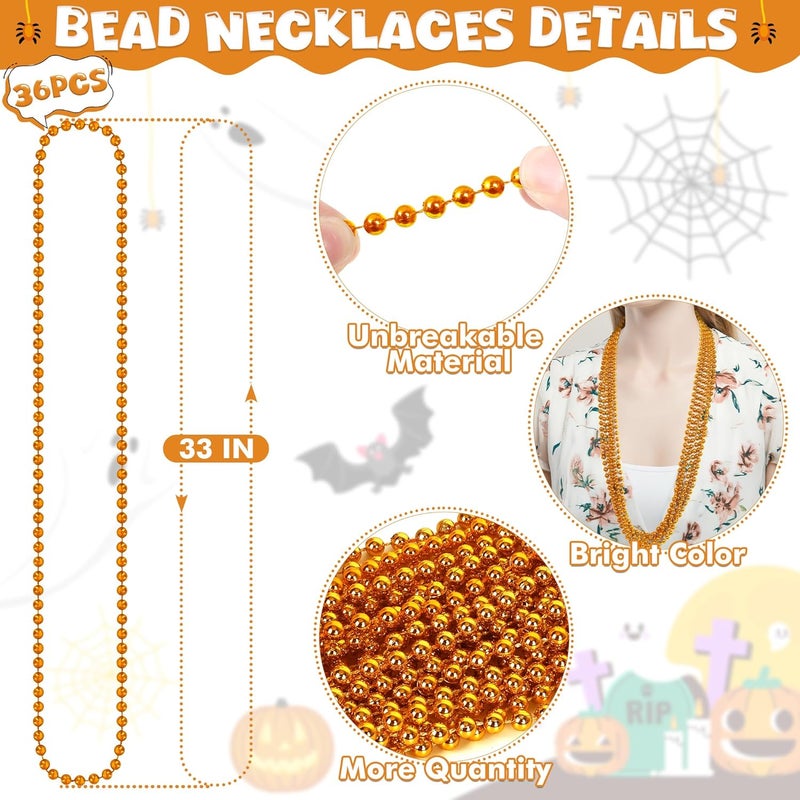 VLUV 36Pcs Beaded Necklace, Mardi Gras Beads Necklaces Accessories, 33 Inch Bead Costume for Women Man, Festival Parade Throw Supplies - Image 2